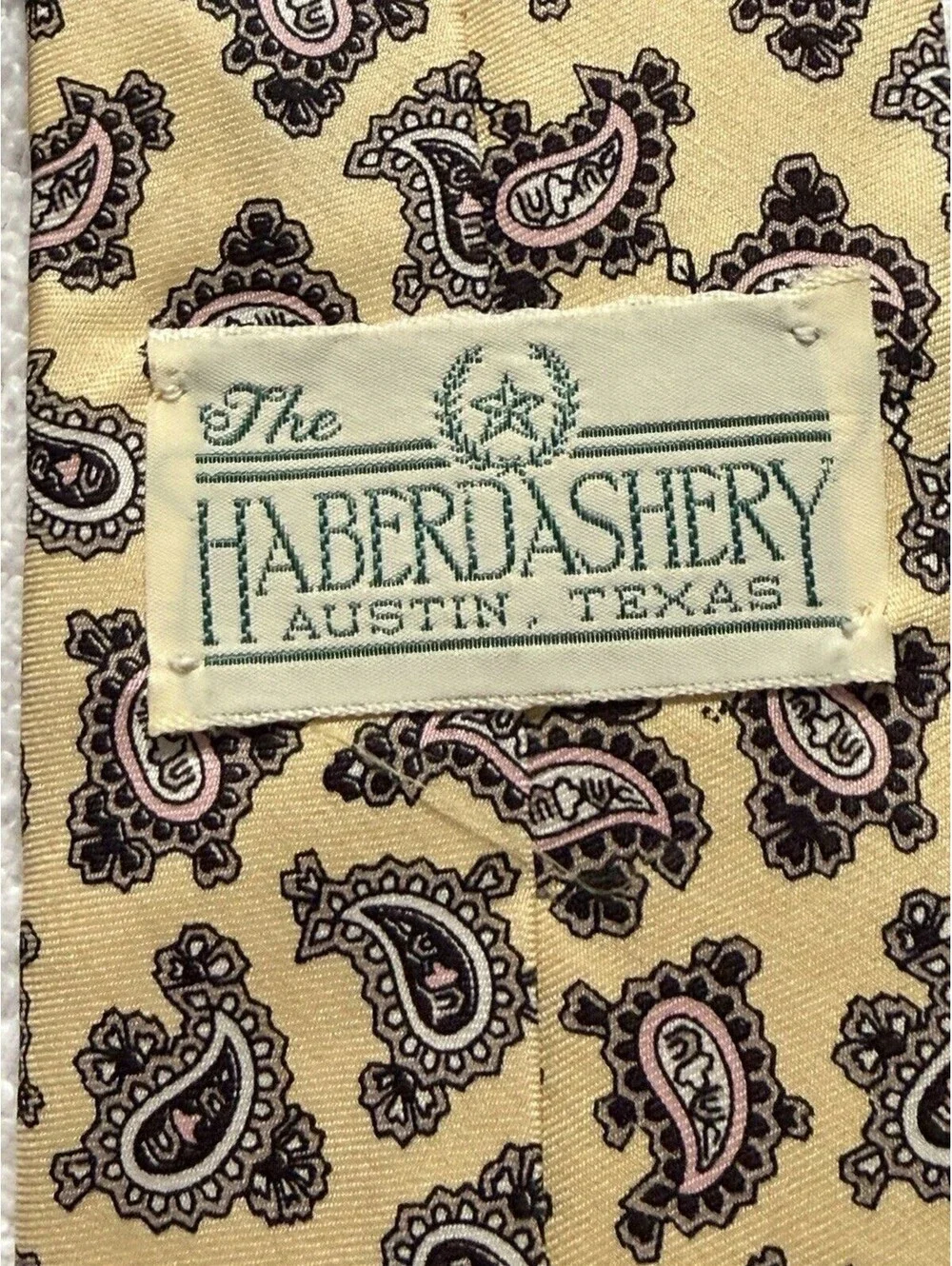 Reis of New Haven Tie Vintage Silk Yellow Paisley Skinny